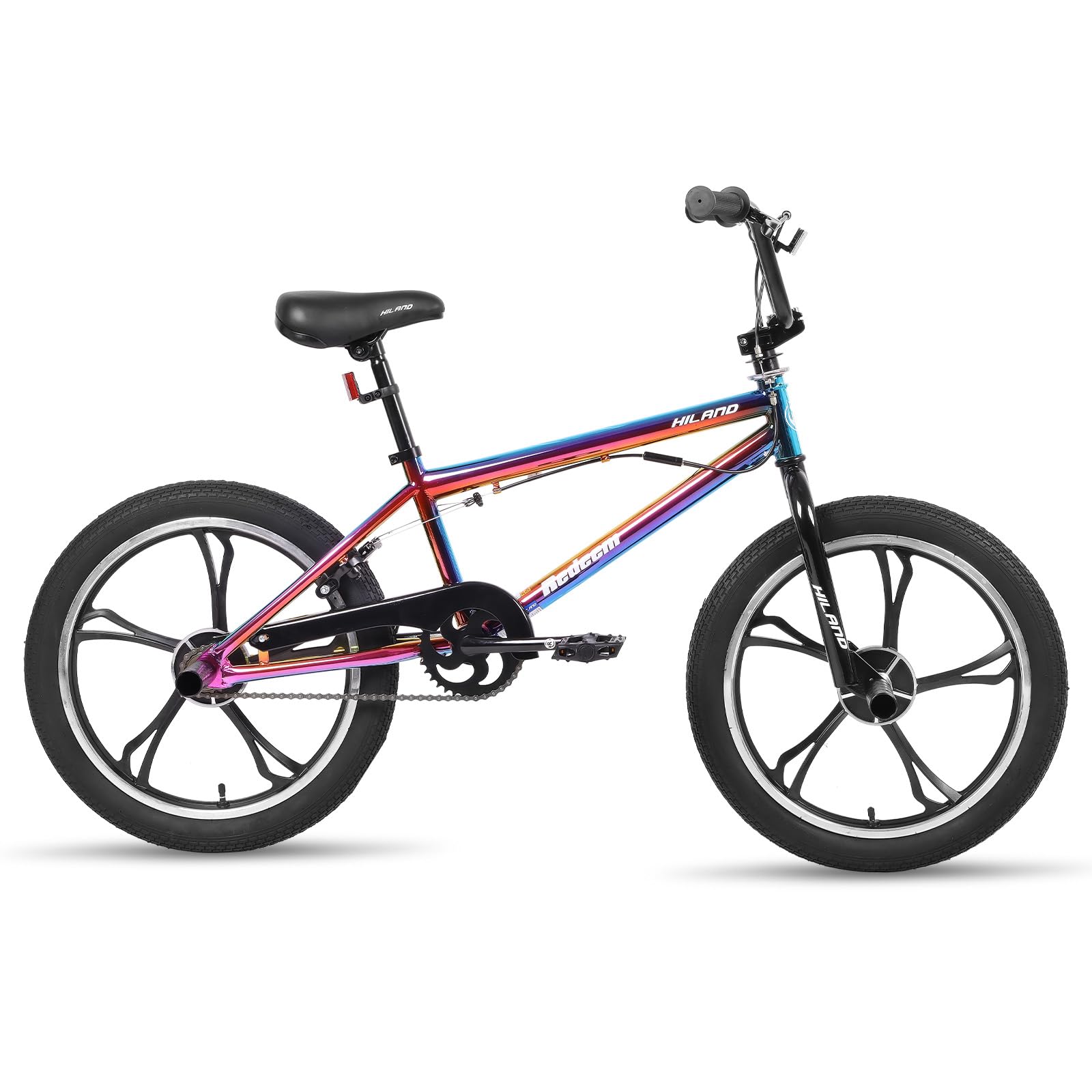 HILAND Vélo BMX 20 Pouces, 5 Rayons, Rotor 360°, Freestyle, 4 pegs, Convient aux Jeunes pour l'entraînement et Les Cascades, Couleur