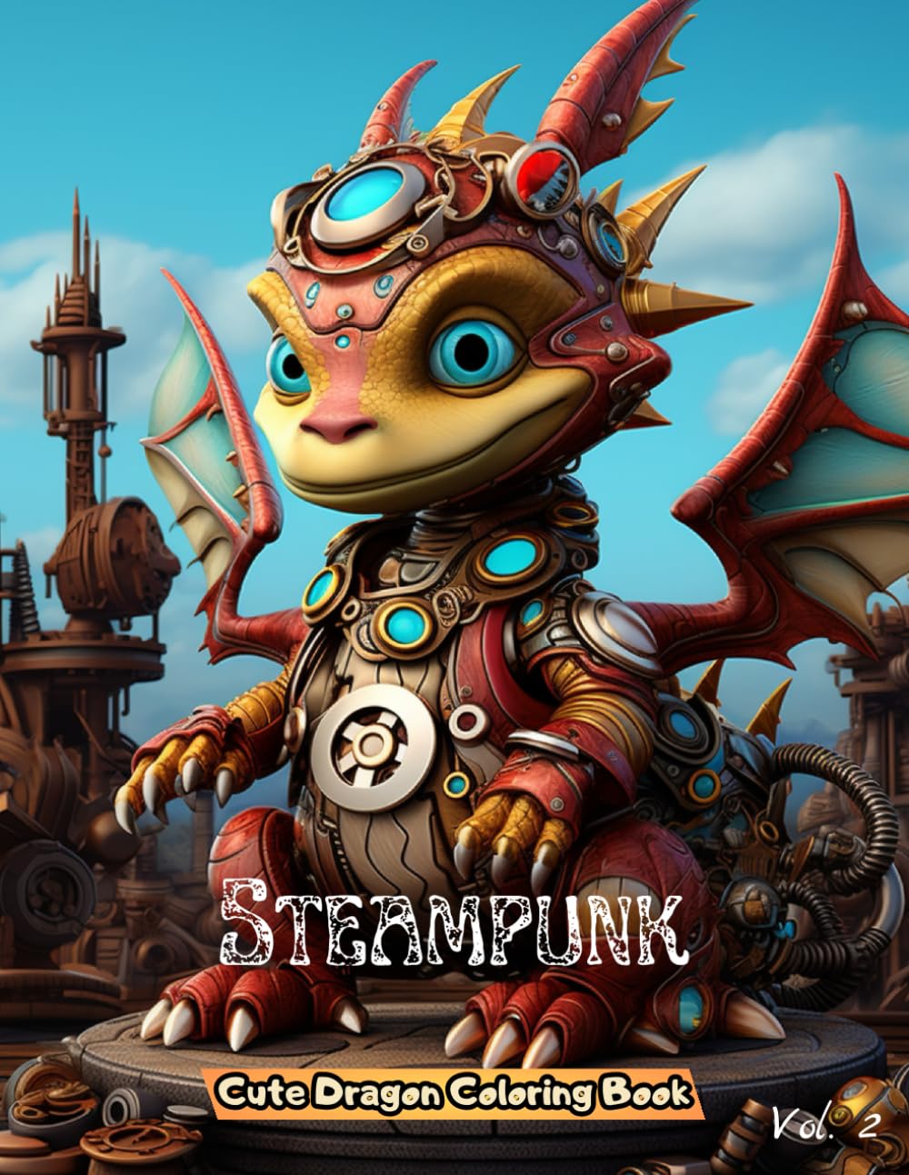 Steampunk Cute Dragon Coloring Book: Unique Illustration of Adorable Steampunk Pages Volume 2