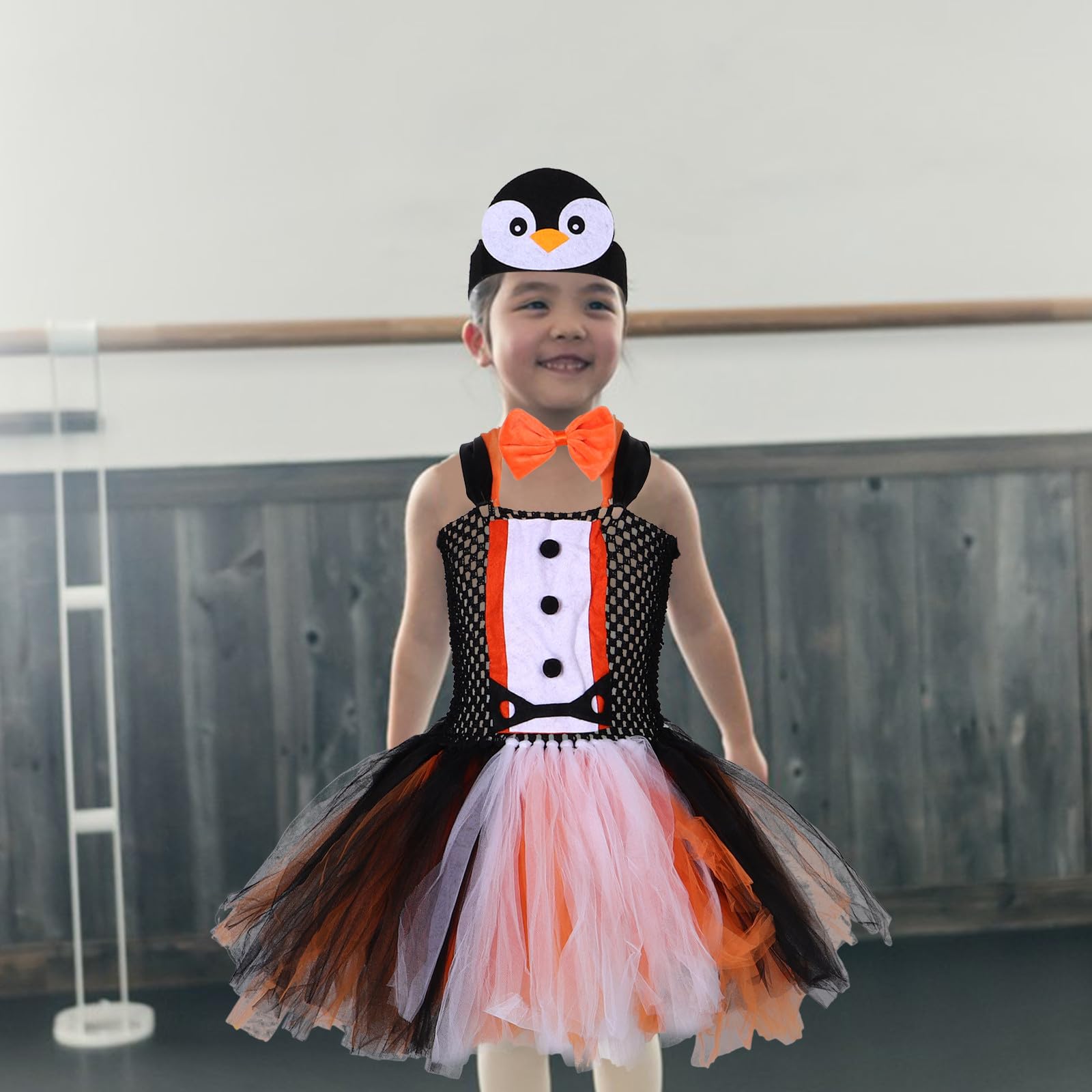 Healvian 1 zestaw kostiumu pingwina cosplay: Halloweenowa sukienka tutu z pingwinem, opaska na głowę, muszka, przebranie zwierząt, strój na Halloween, Boże Narodzenie, urodziny, artykuły na imprezę