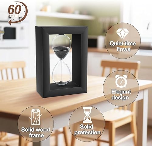 Miniatura 4 de Temporizador de arena de 60 minutos, reloj de arena negro de 60 minutos, reloj de arena con marco de madera de una hora, reloj de arena de 1 hora,