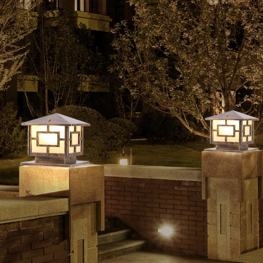 Metalowa lampa w stylu retro, wodoodporna, geometryczna lampa ogrodzeniowa na dziedziniec, ścieżkę, dekorację ogrodową, oświetlenie bezpieczeństwa