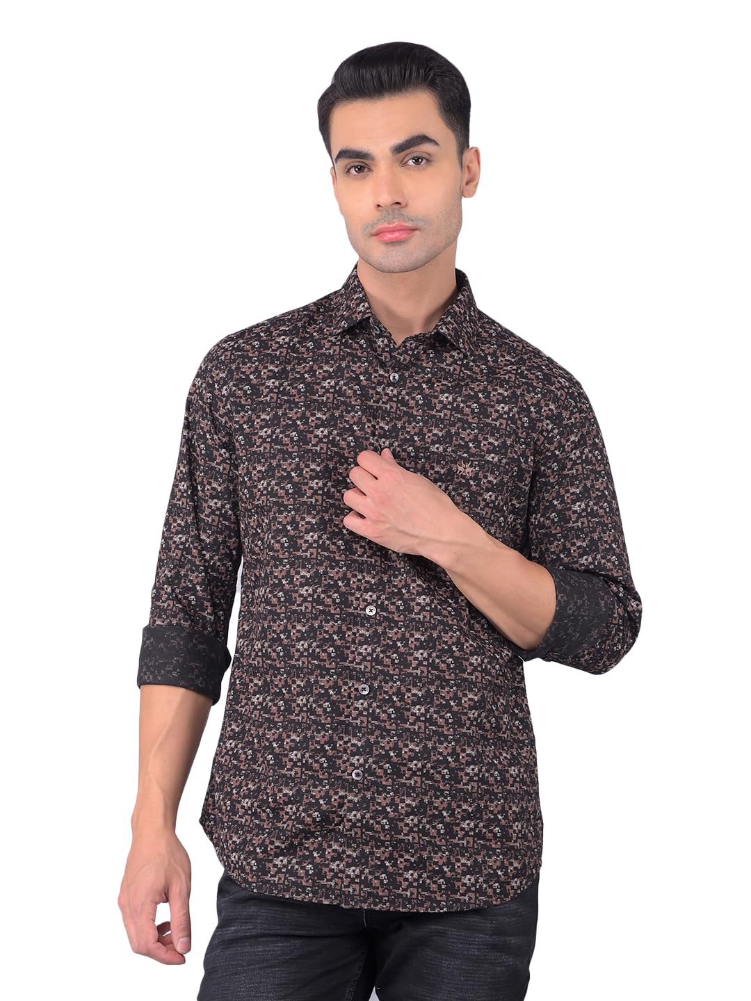 Crimsoune Club Men's Brown Printed 100% Cotton Shirt-picture-15