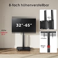 AOKCOS Görgős TV Állvány 32-65 Colos Tévéhez, Magasságállítható, Forgatható, 40 kg Terhelhetőség, Fekete 2