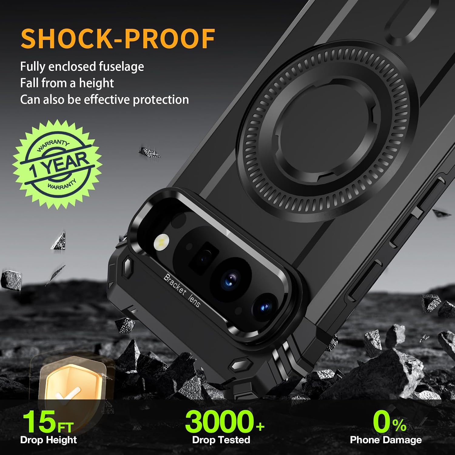 for Google Pixel 9 Pro XL Case [Compatible with Magsafe] [15 FT Military Grade Drop Protection] with Screen Protector & Lens Protector Shockproof Case for Pixel 9 Pro XL(J Black) thumbnail