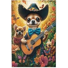 Cute Puppy Playing Guitar with Joyful Expression 1000-piece Wooden Jigsaw Puzzle for Adults,Musical Dog Lover's Dream,Premium Smooth-Cut woodens Pieces,Enjoy The Solving Process