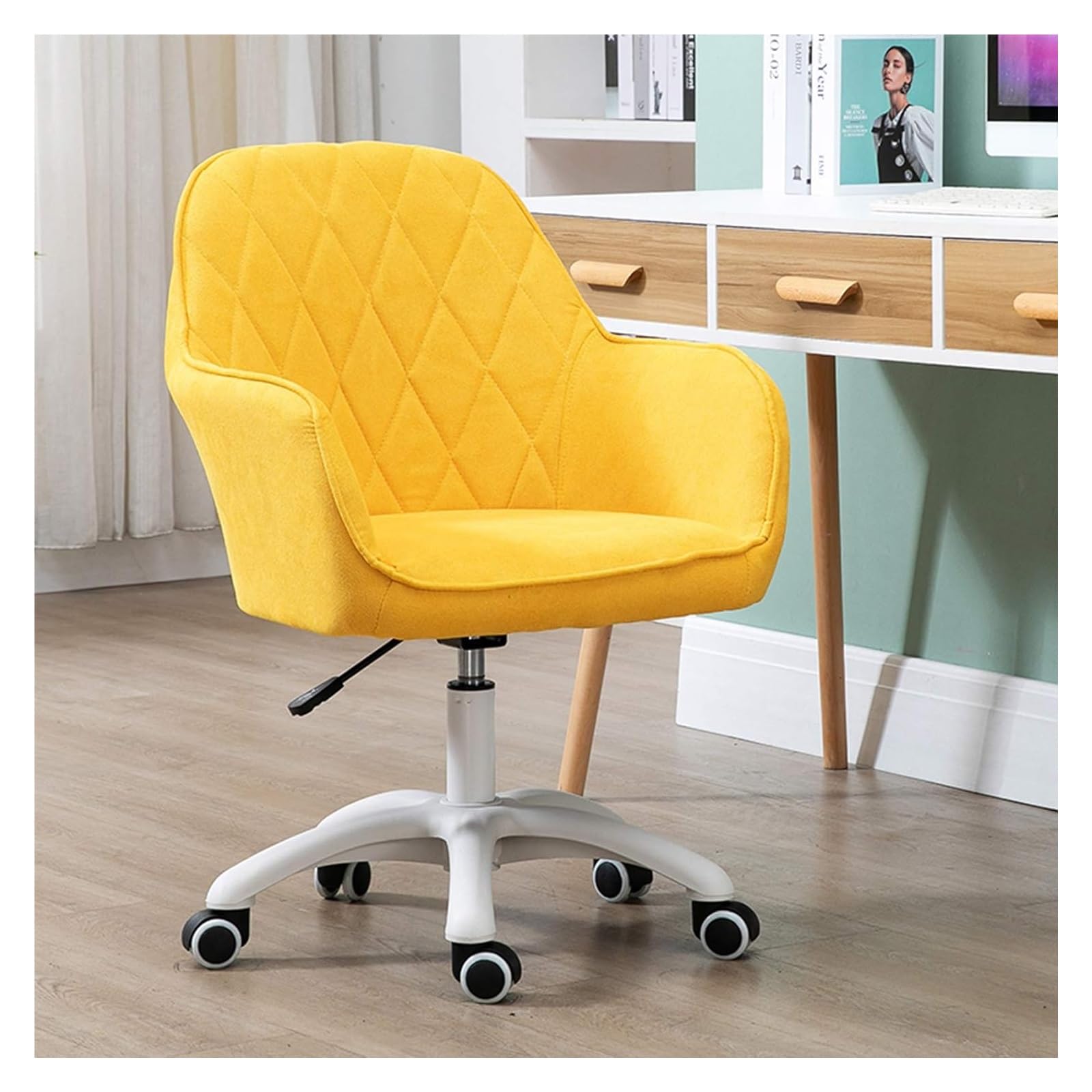 NZPOST Chair Swivel Desk Chair Computer Desk Chair - Ergonomic Mid Back Vanity Chair Lumbar Support with Wheels (A)