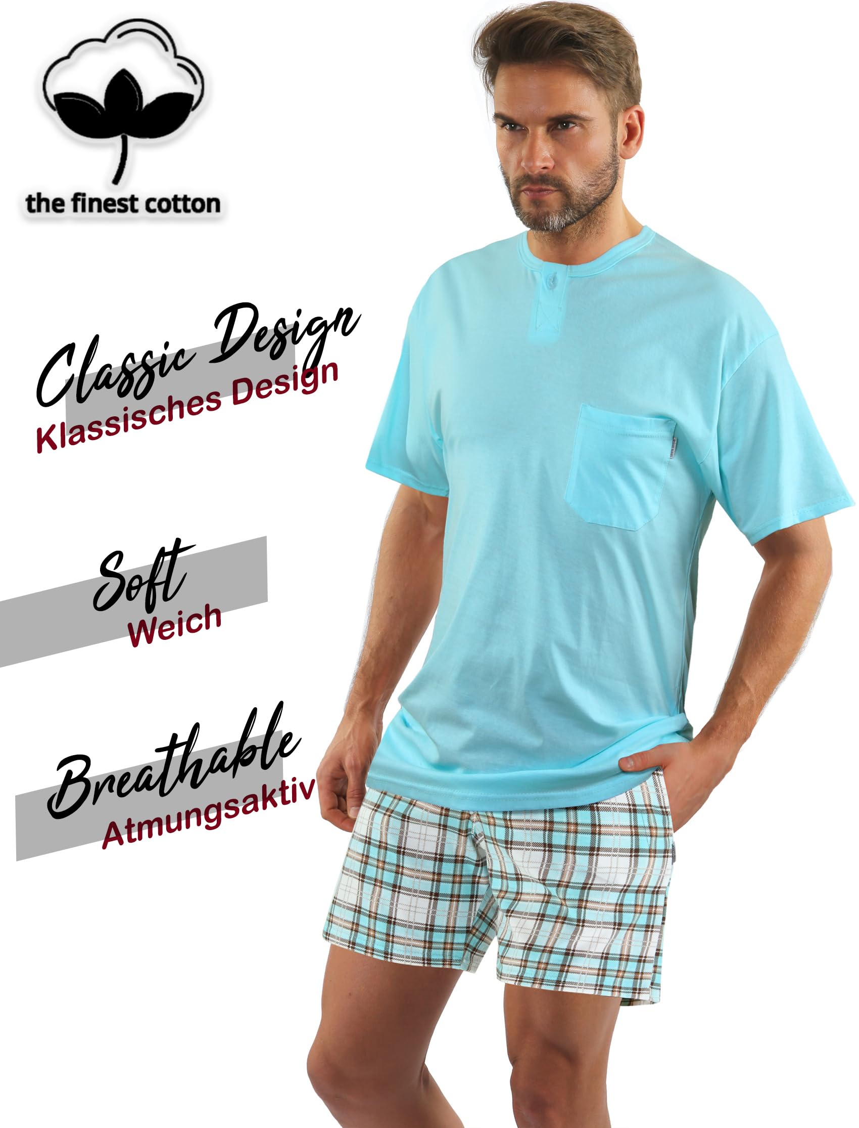 Sesto Senso Pijamas Hombre Corto Algodon Ropa De Dormir Conjunto Camisa Manga Corta Pantalon Cortos