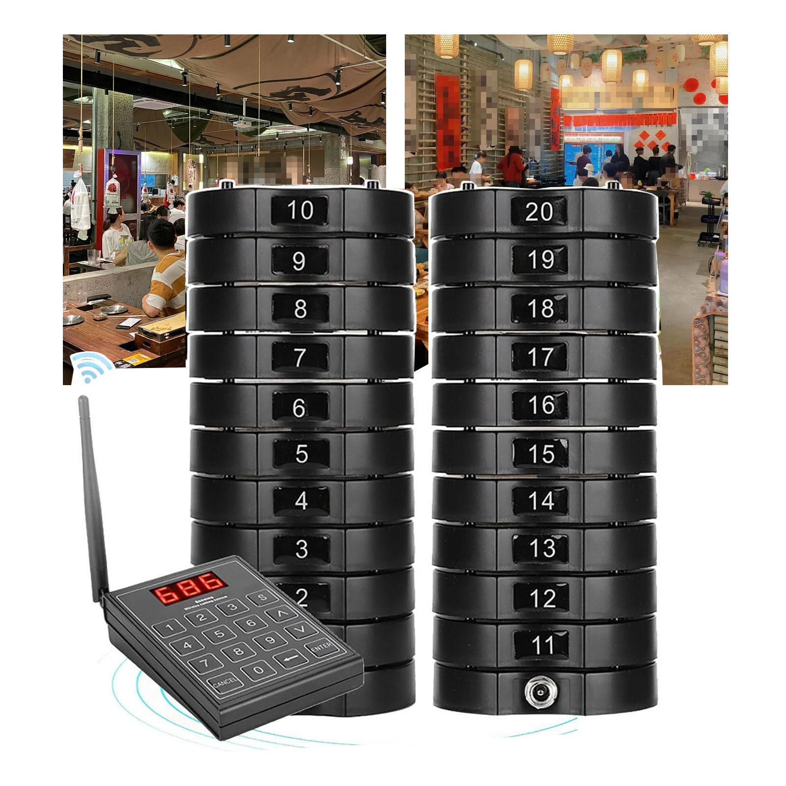 Sistema Cercapersone per Ristoranti, Tastiera Di Chiamata Da 1 Pezzo 999 Canali + Sottobicchieri Da 10/20/30 Pezzi, 3 Modalità Di Chiamata, Sistemi Di Chiamata In Coda,per Ristoranti,(Color:20 pagers)