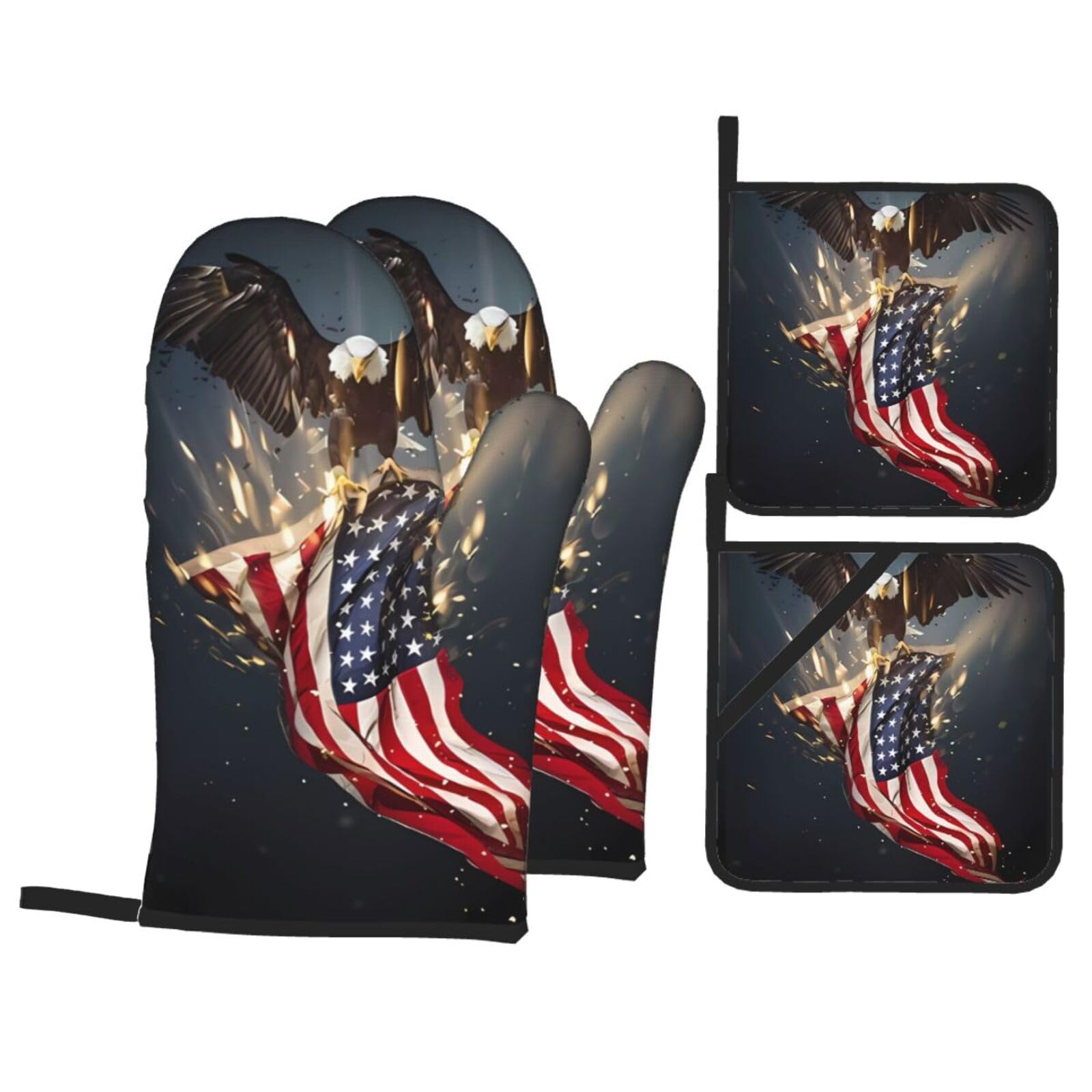 WHJSSF North American Bald Eagle Prints 4-Piece Waterproof Oven Throws & Heat Resistant Pot Covers – Durable Kitchen Layers for Grilling & Baking