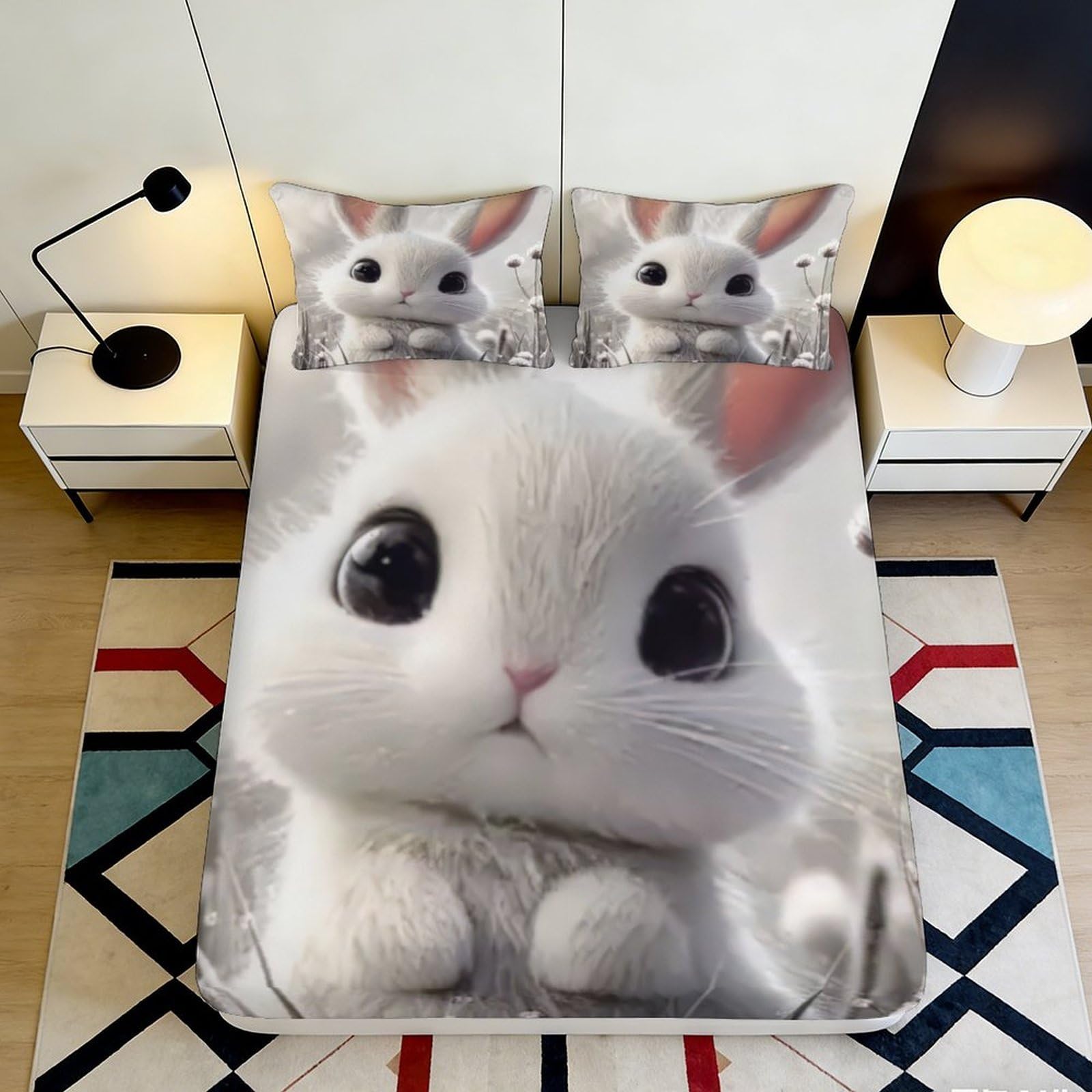 Jqzkxnhpbr Style-9 3D Printed Cute Bunny Fitted Sheet Microfiber Soft Breathable Cartoon Rabbit Bed Cover For Bedroom Dorm Decor Mattress Protection 90X200x25cm