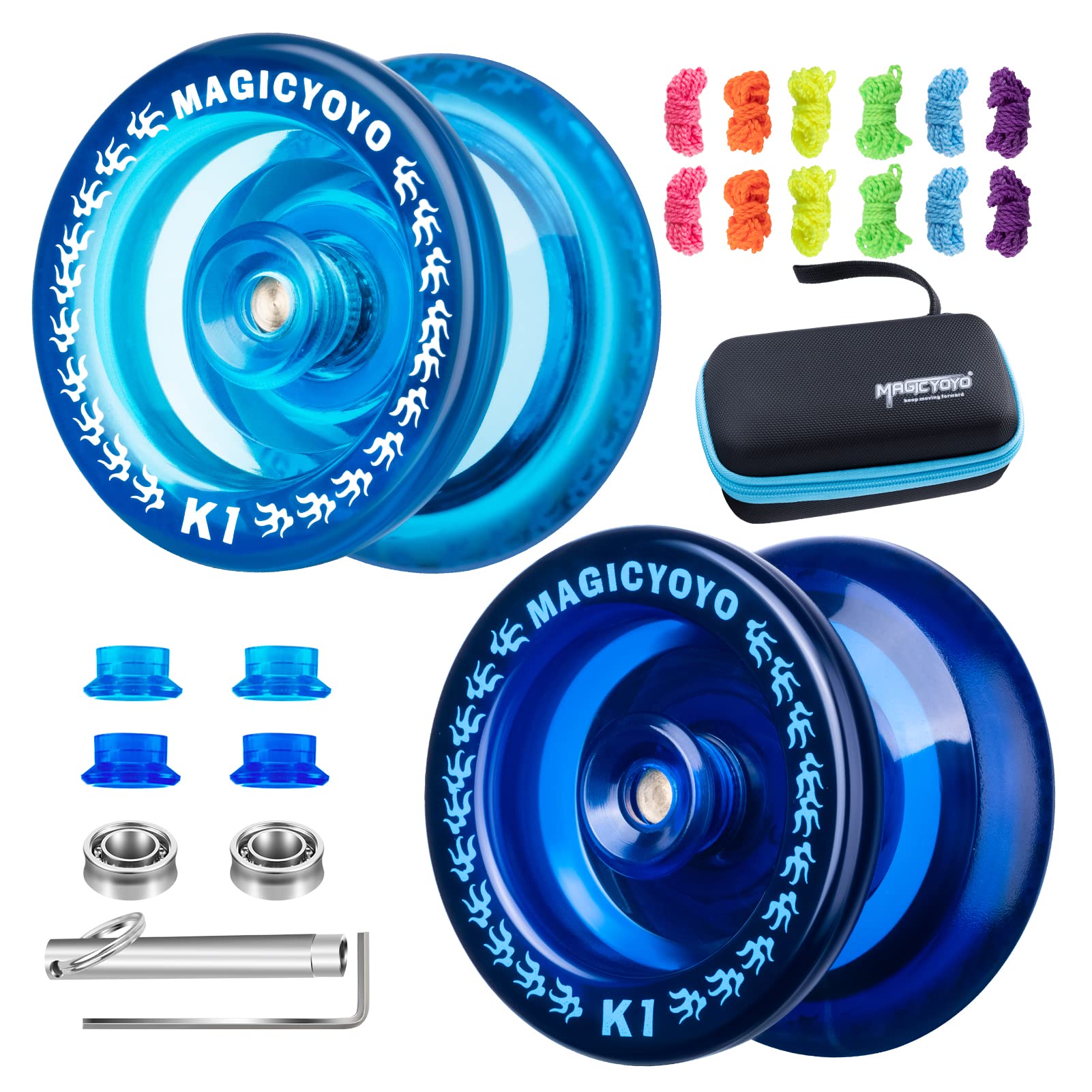 YOSTAR Yoyo Pack K1 Responsive Yoyo for Kids, Plastic Yoyo Dual Purpose Yoyo Ball, Professional Trick Yoyo for Beginner, Stunt Yoyo with Unresponsive Yoyo Bearing Kit + 12 Yoyo Strings + Yoyo Case