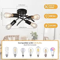 Vista 2 de WILON Lámpara de techo semiempotrada, moderna lámpara de techo empotrada, lámpara Sputnik de 4 luces color negro mate con base de bombilla E26