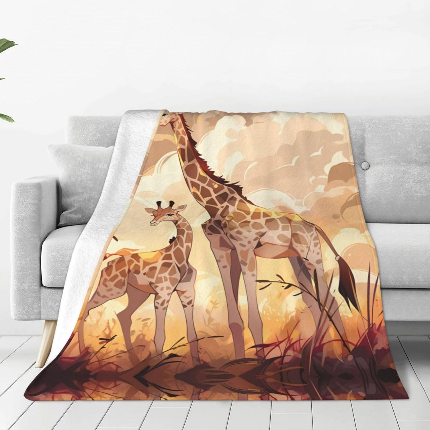 Giraffe Mother and Child Micro Fleece Bed Blanket, Insulation Durable Air Conditioning Blanket, Bed Cinema Sofa Living Room Travel, 80 * 60 Inch