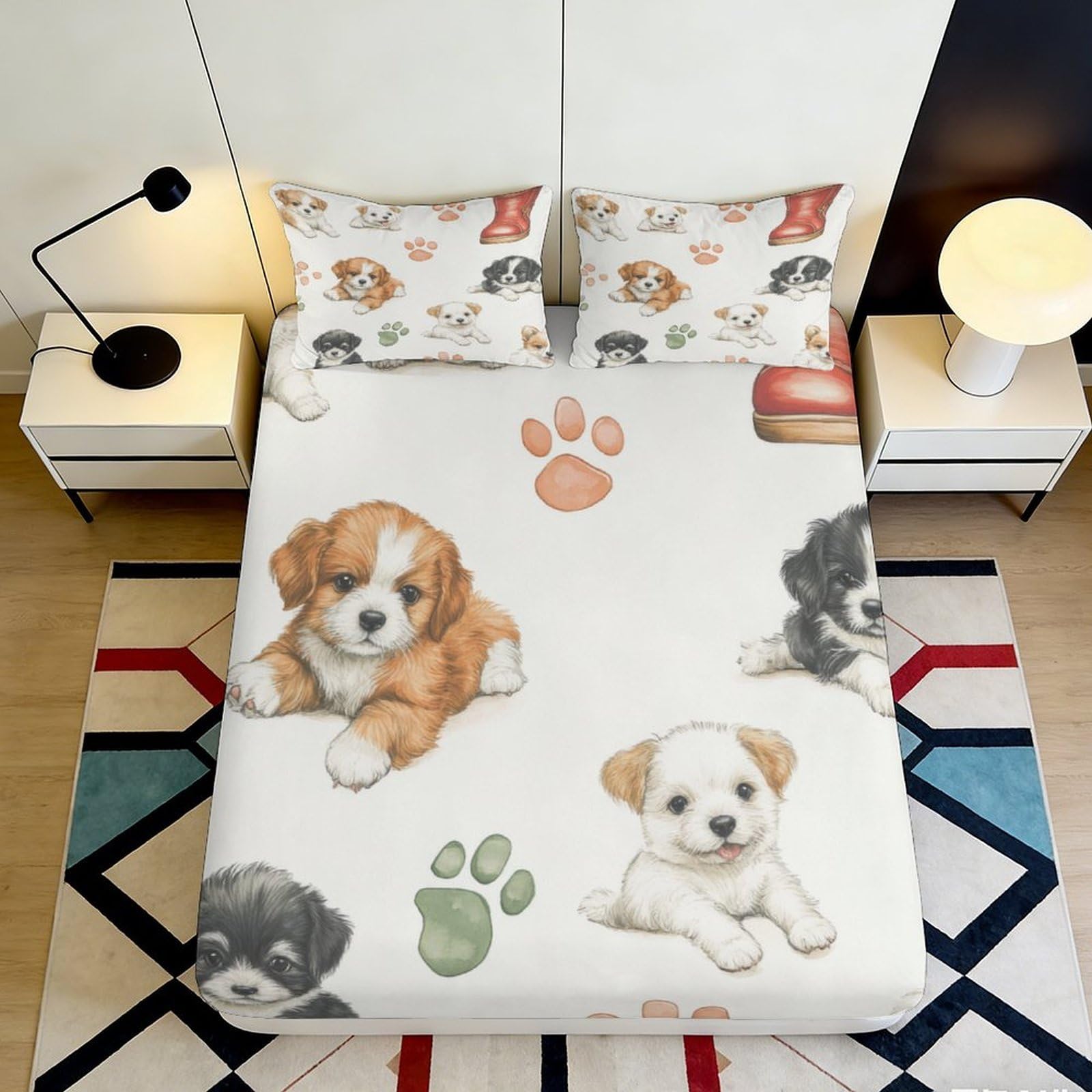 Pnayamiorkfel Style-7 3D Printed Cute Puppy Dog Fitted Sheet Microfiber Non Slip Bed Cover Cartoon Paw Bedroom Mattress Decor 90X200x25cm