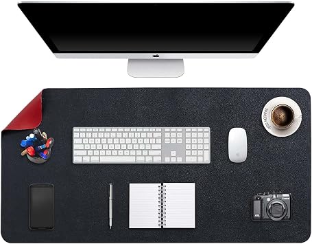 XXL Mouse Pad, Large Mousepad, Desk Pad, Desk Pad, Writing Mat, Office Mat, Double Sided Use PU Leather Waterproof 90 x 43 cm Black/Red