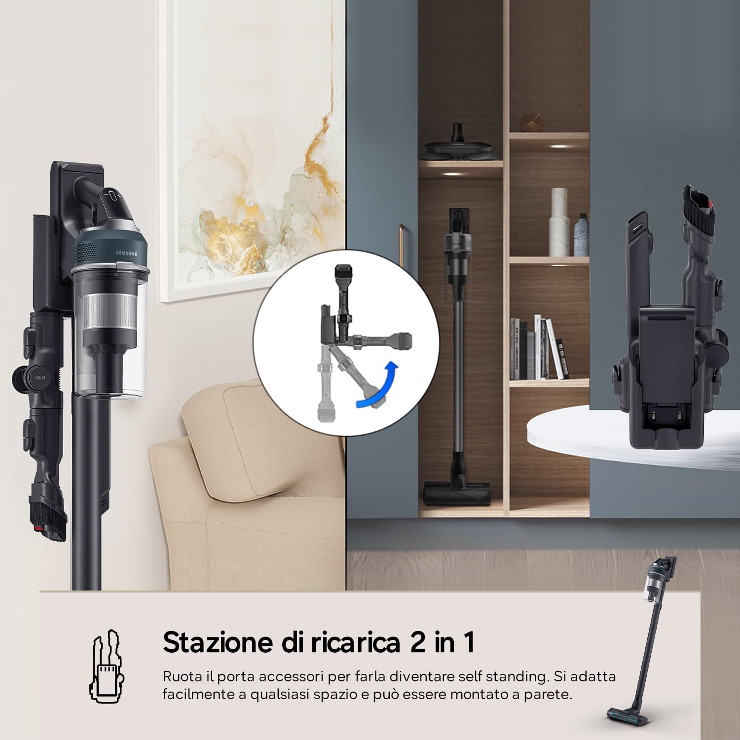 Samsung Scopa Elettrica VS20C852FTB/WA Jet 85 Premium, Potenza 210W, Aspirapolvere Senza Filo, Fino a 60 Min di Autonomia