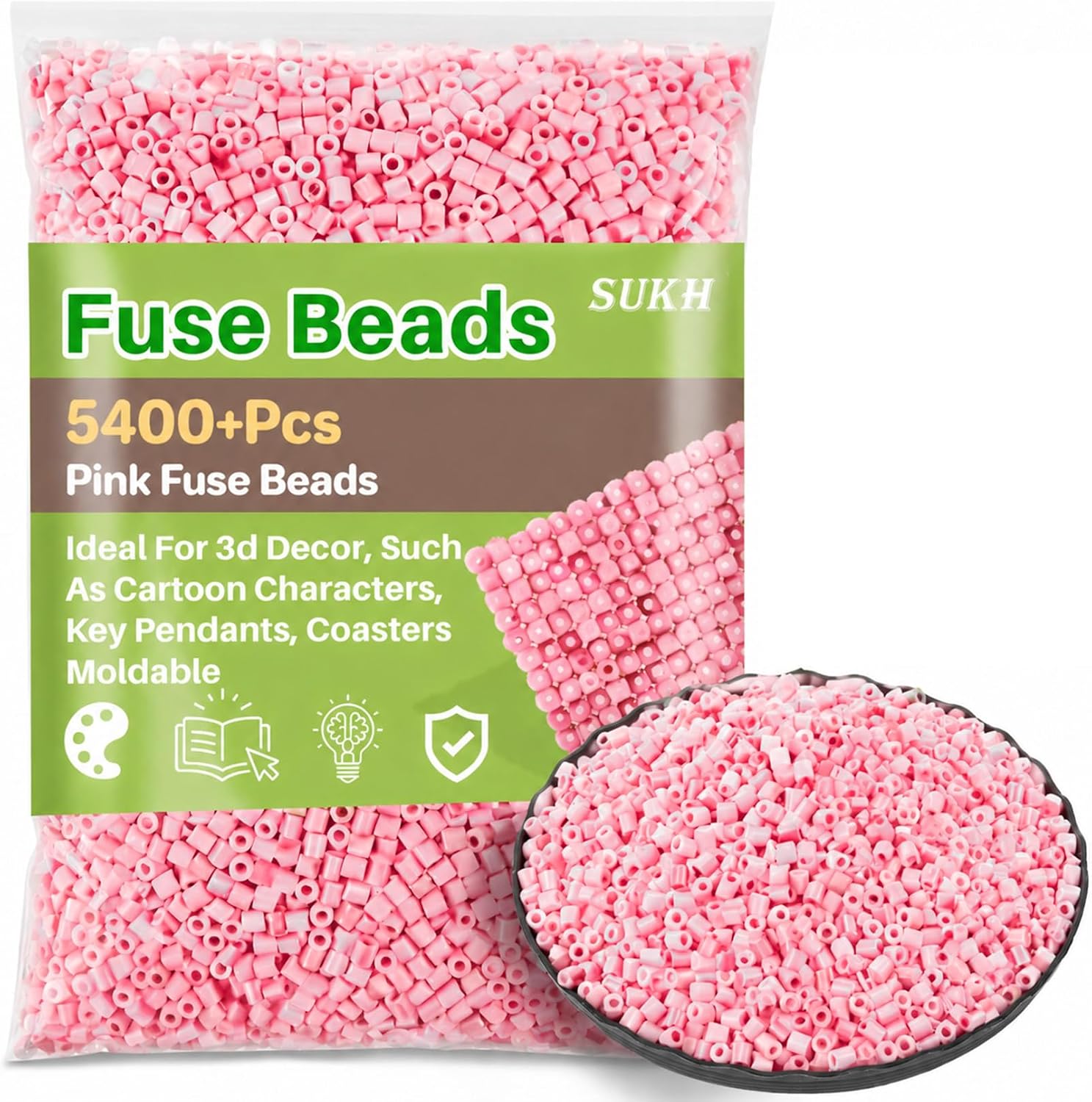 Sukh 5400+Pcs Fuse Beads - Fuse Beads Kit Melty Beads Kit Melting Beads Fuse Beads Bulk Iron Beads for Crafts, Ideal for Christmas Birthday Gifts Mix 24 Colors 5mm