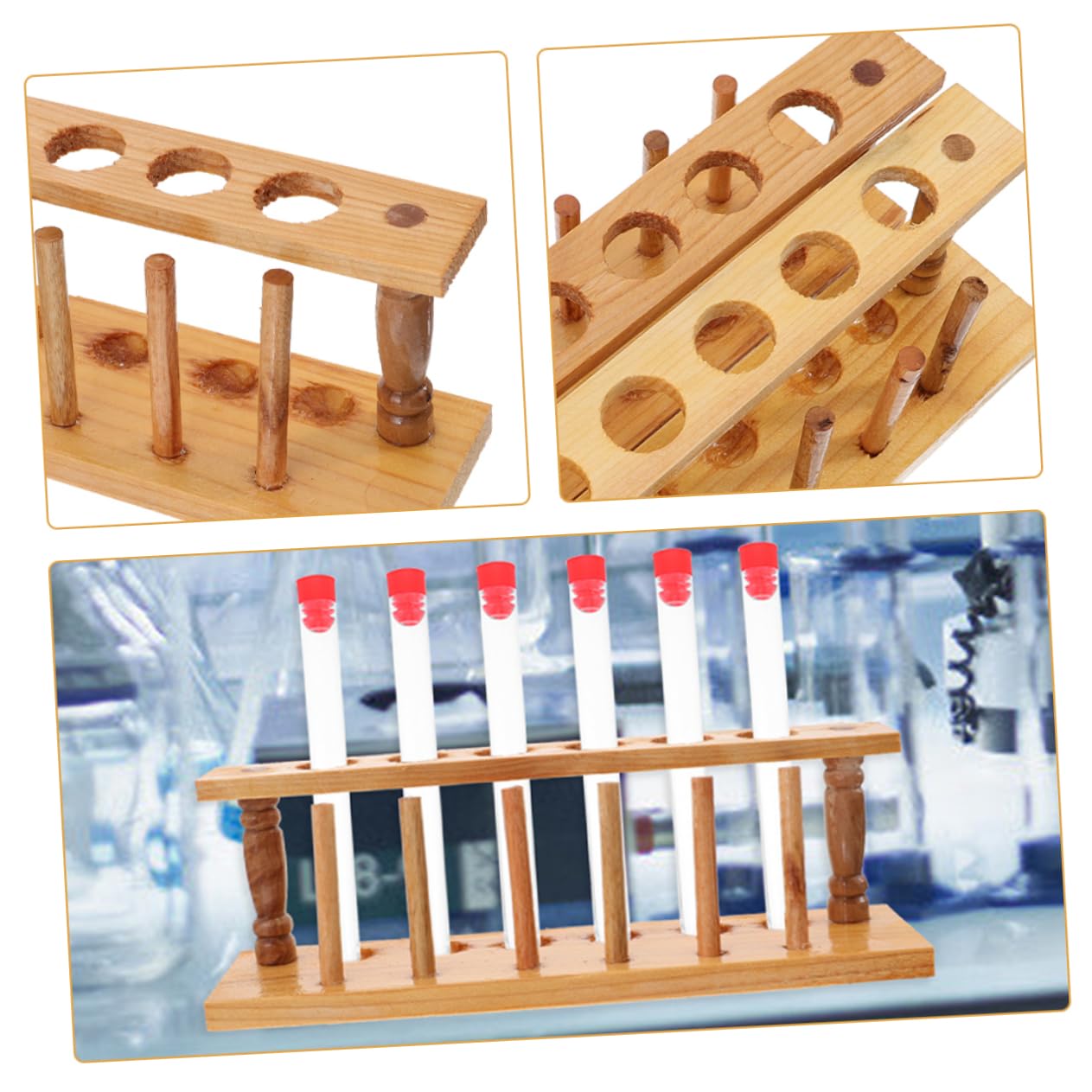 Anneome 3piezas Gradilla De Madera Para Tubos De Soporte De Huecos Organizador De Para Experimentos Científicos y Almacenamiento De Tubos