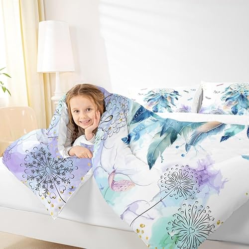 Miniatura 3 de Castle Fairy Edredón de atrapasueños femenino, tamaño matrimonial, diseño de mariposas de plumas en acuarela, estilo rural retro con 2 fundas de