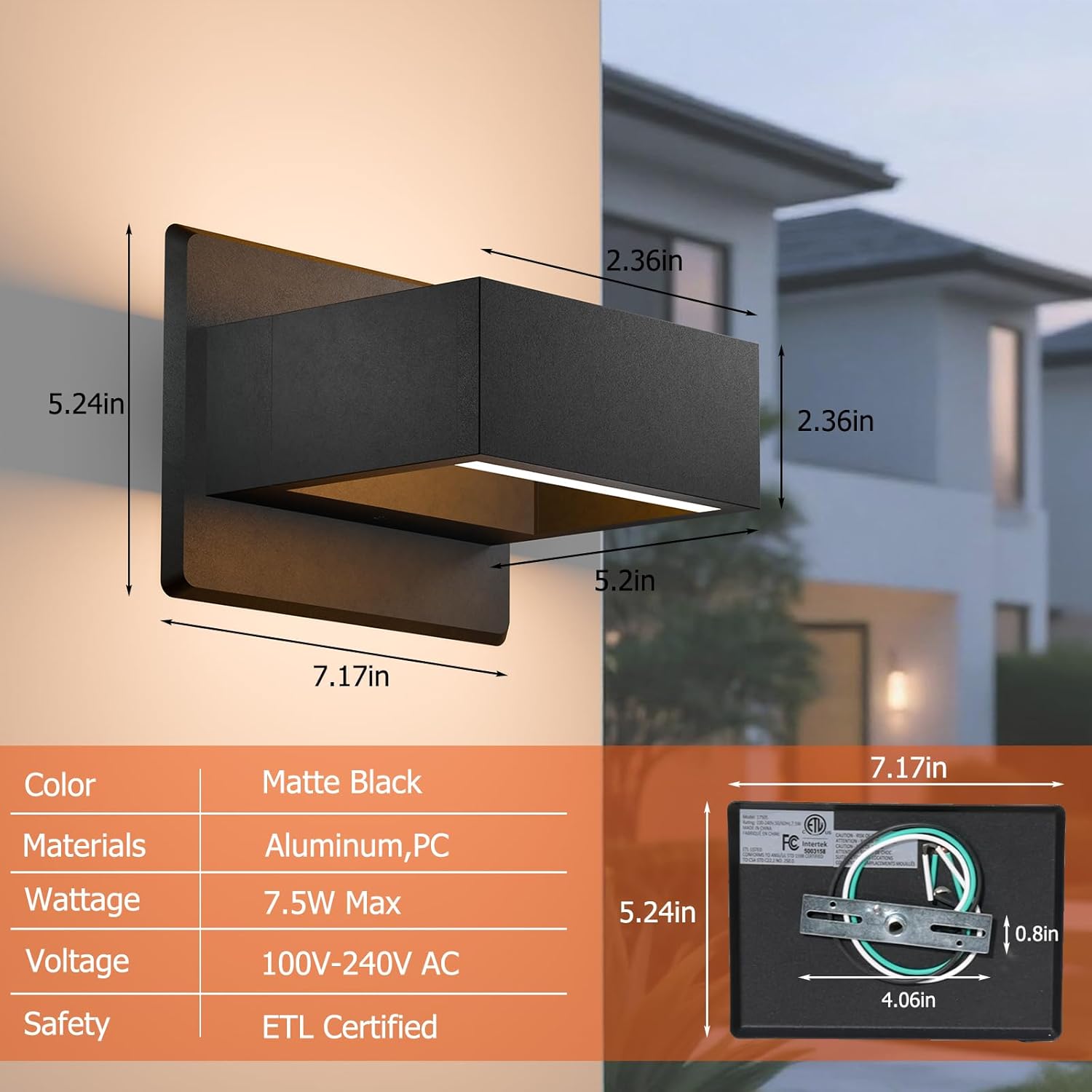 Modern Outdoor Wall Light, Up Down Lights Outdoor Wall Sconce with Integrated 3000K Warm White LED, Durable Waterproof Patio & Porch Light Fixture for Front Door, Garage and Exterior, Black