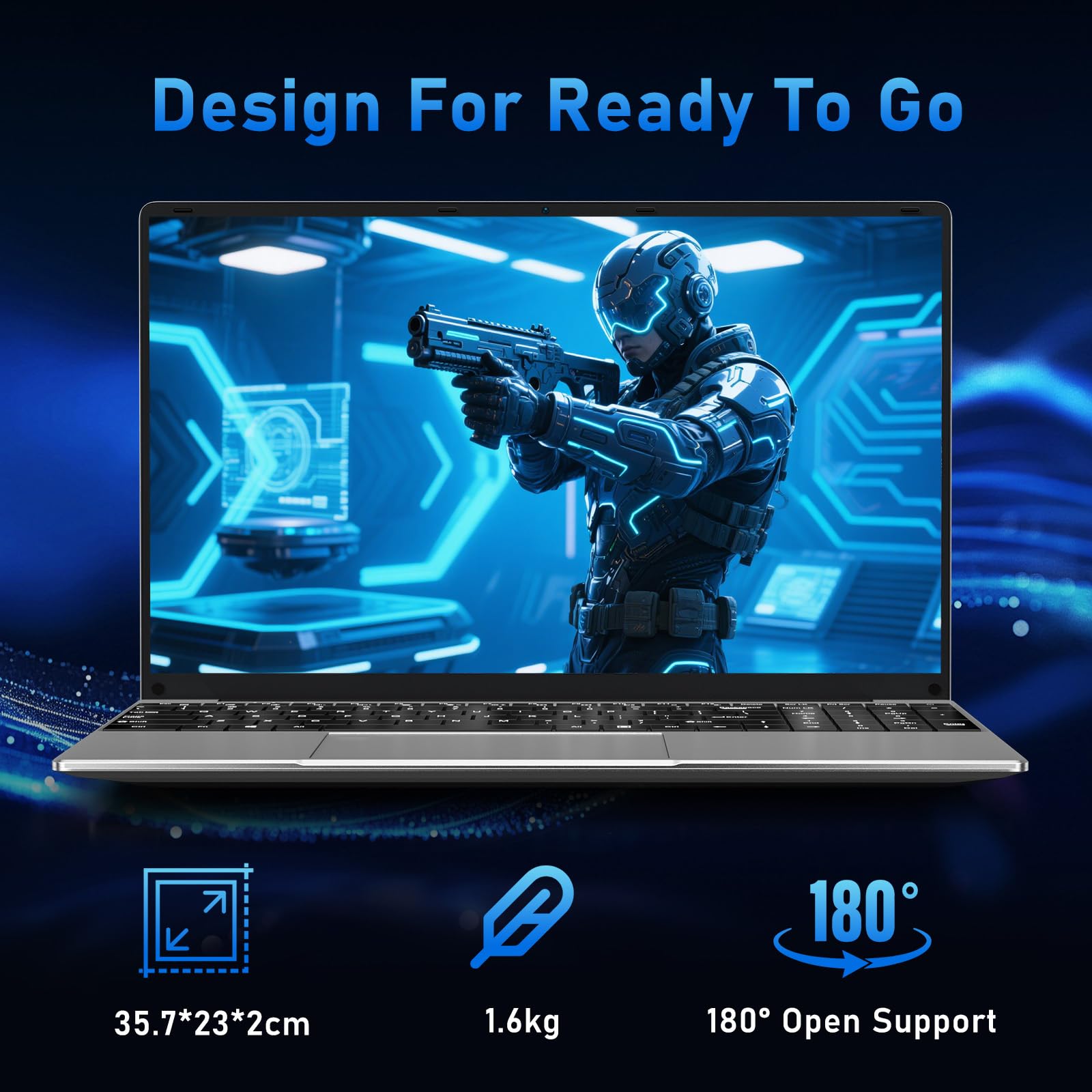 15.6 Inch Laptop 2026 with 4425Y Processor, 8GB RAM 256GB SSD Laptop Computer Pc, FHD 1920 x 1080P, 5000 MAh/38.5Wh, TF Card/Webcam/Touchpad, Student/Home/Business — view 5