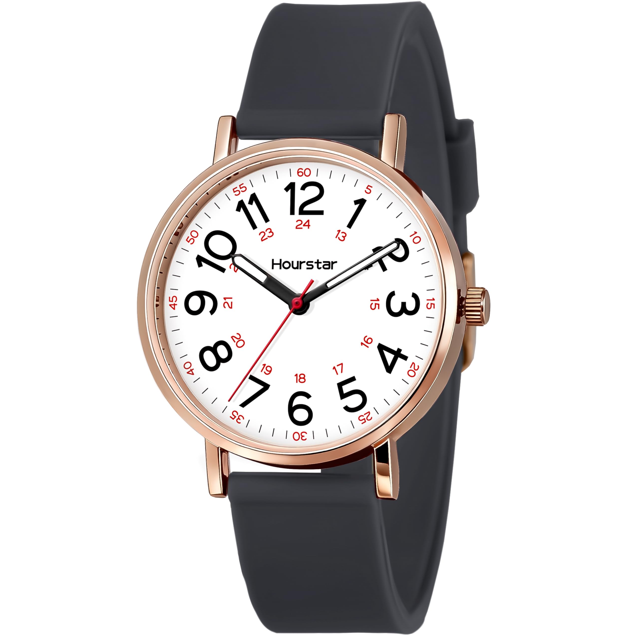 Damen Analog Krankenschwester Uhr mit Sekundenzeiger zum Stillen 12/24 Zeit Silikon Band Leicht Ablesen (Grau)