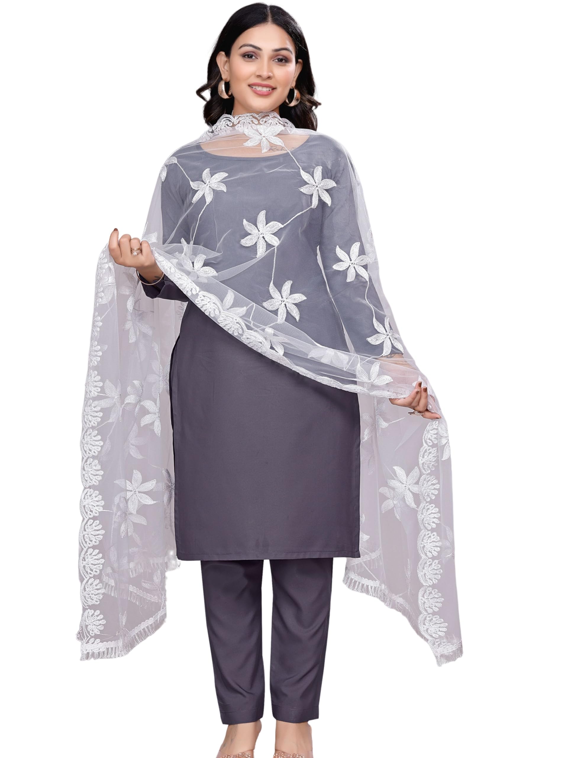 kemza KEMZAElegant Net Embroidered Phulkari Dupatta with Lace Border – Soft & Lightweight 1-picture-22