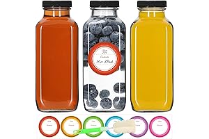 STARSIDE 16 Oz Glass Milk Bottle with Lids (Pack of 3) -...