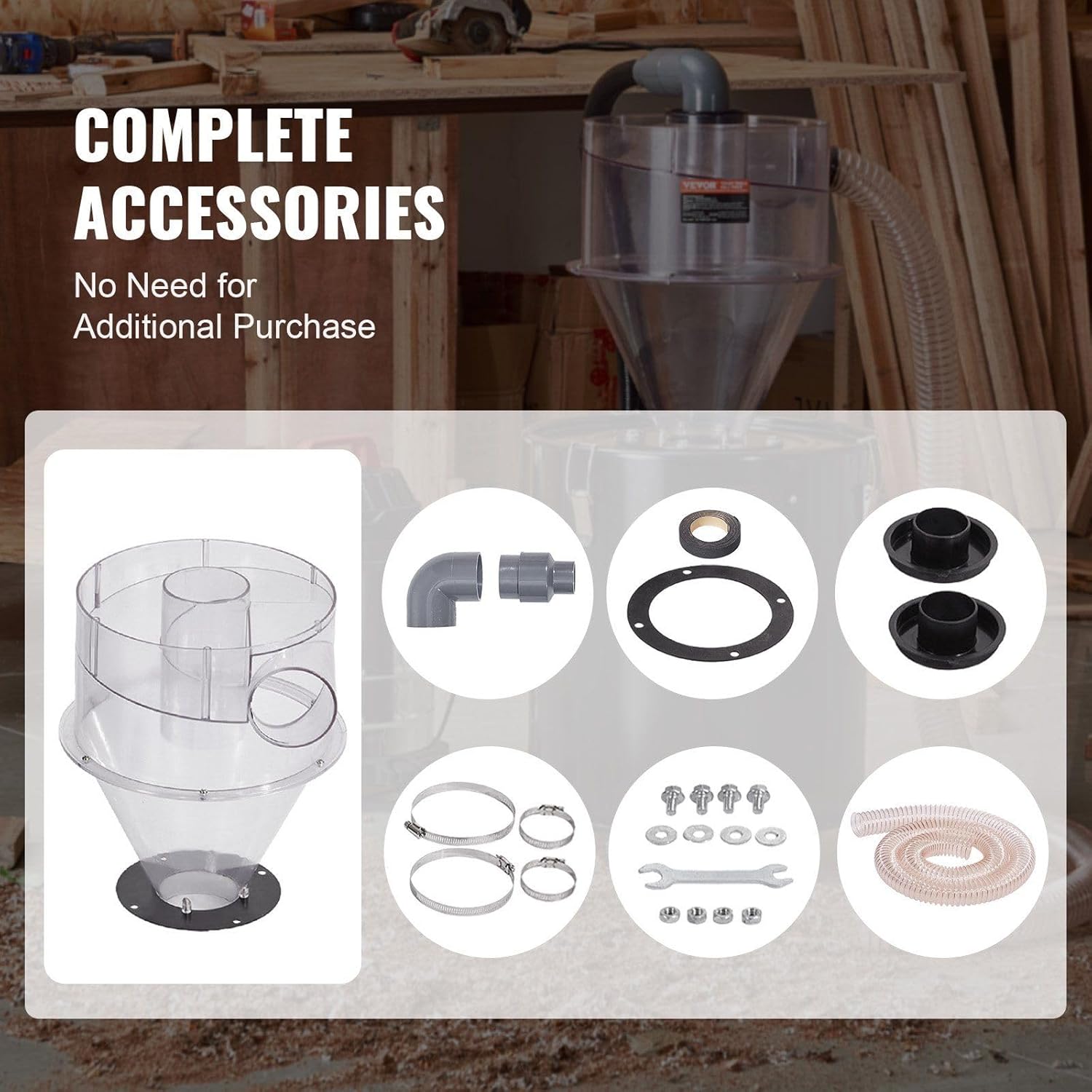 4" Industrial Cyclone Dust Separator –Works with 5-10 Gallon Shop Vacs | 99% Fine Dust Collection for Drywall, Wood & Debris | Pre-Filter System Protects Your Vacuum – Fits Most Wet/Dry Vacuum Systems