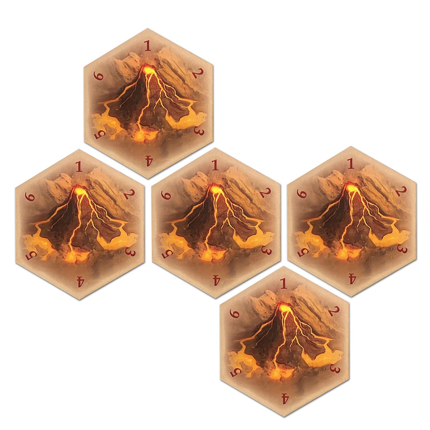 Volcano Hex Scenario Game Pieces compatible with Catan's Settlers of Catan, Seafarers, and Catan Expansions (5 Pack)