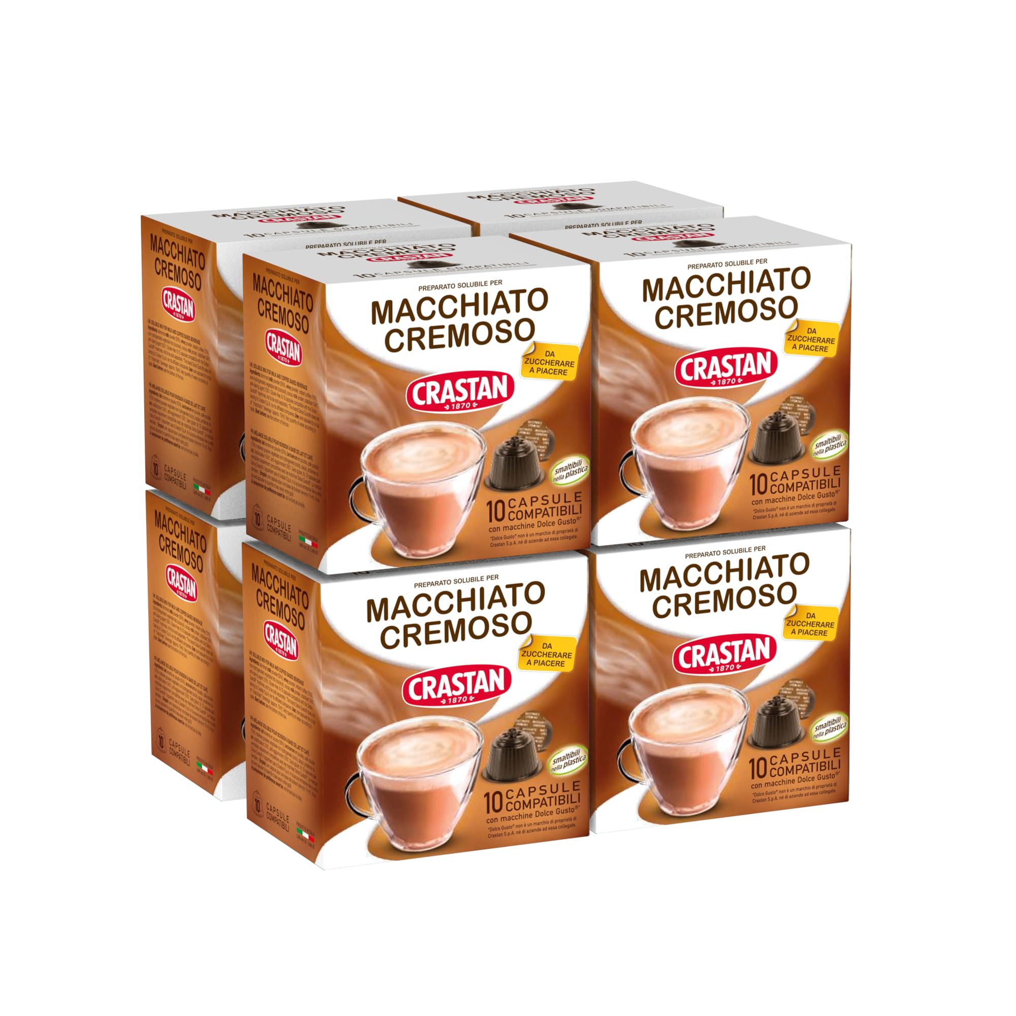CRASTAN 1870, 80 Cápsulas, 8 cajas de 10 cápsulas de bebida con sabor moteado y cremoso, cápsulas compatibles con Dolce Gusto de azúcar a placer, espuma perfecta, 100% Made in Italy