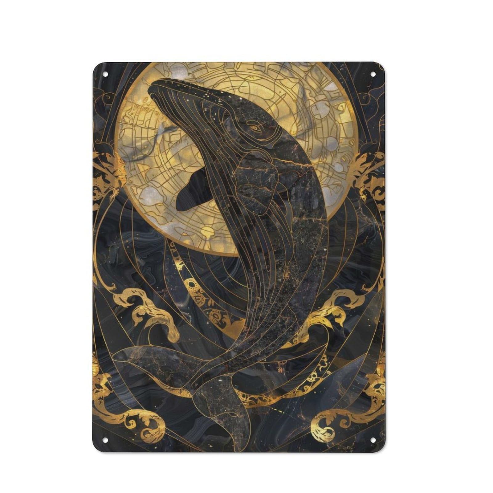 Junmoney Kintsugi Whale Vintage Tin Sign 40X30cm With For Guest Room Or Hallway, For Vintage Wall Decor Fans, For Themed Room Decoration