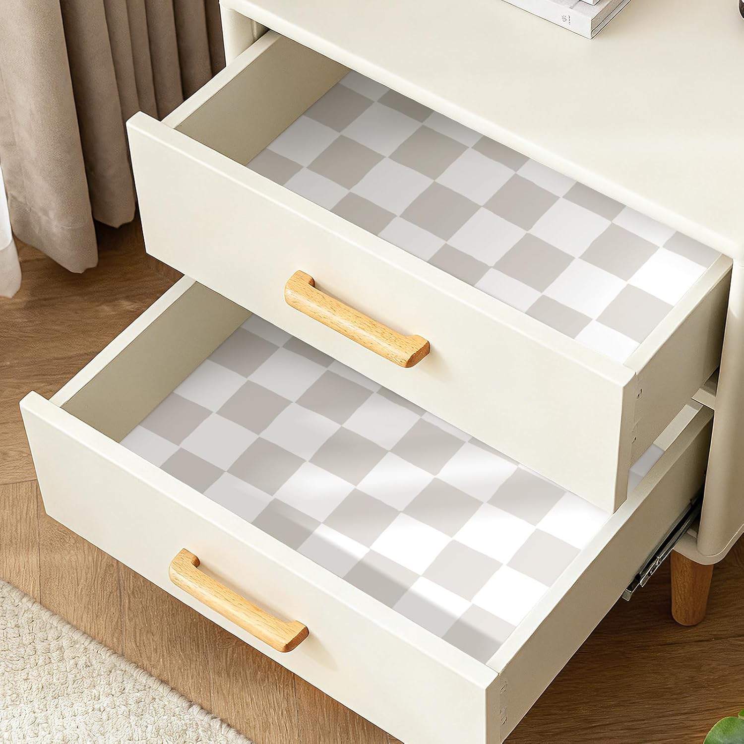 17.5x393 Neutral Checkered Peel and Stick Wallpaper Plaid Beige White Tan Farmhouse Plaid Wallpaper for Nursery Bedroom Kitchen Renter Friendly Checkered Contact Paper Waterproof Adhesive