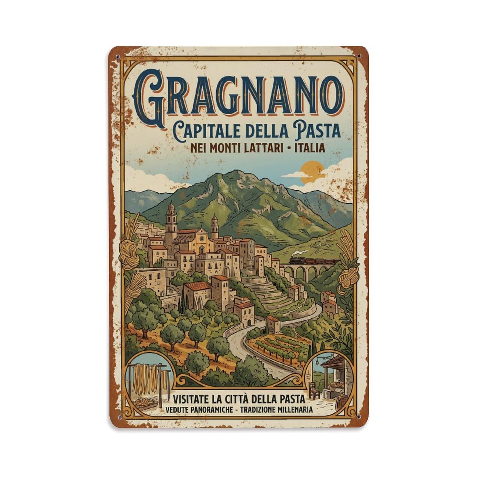 Vintage Travel Gragnano Italy Metal Tin Sign