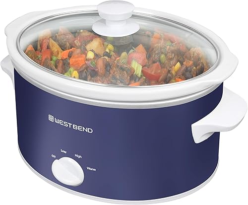 Miniatura 10 de Olla de cocción lenta West Bend de 4 cuartos manual estilo cerámica con olla de cerámica ovalada apta para lavavajillas y tapa de vidrio, dos