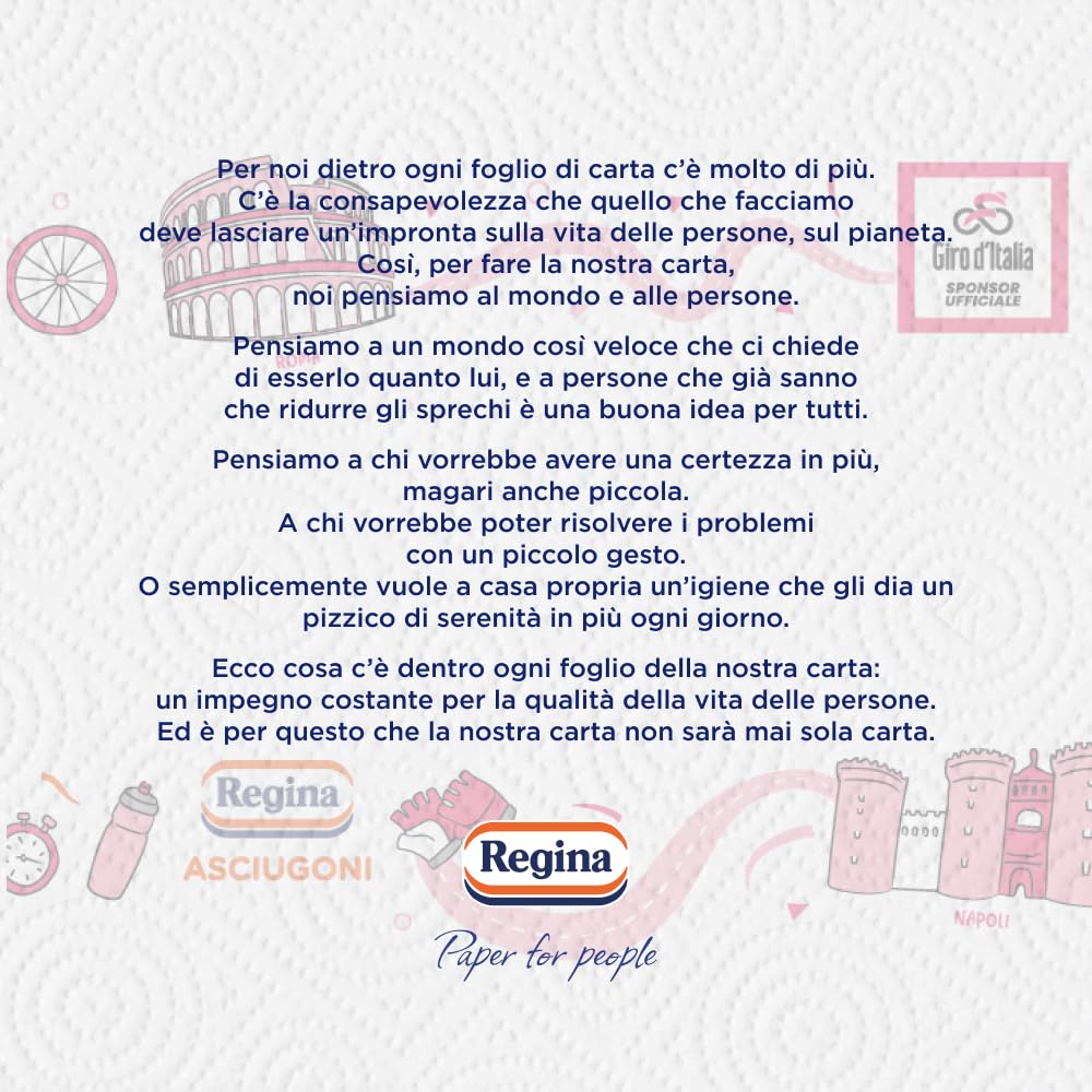 Regina Asciugoni Carta Cucina, 12 Rotoli da 100 Strappi a 2 veli, Maxi Fogli più Grandi e più Assorbenti, Carta 100% certificata FSC