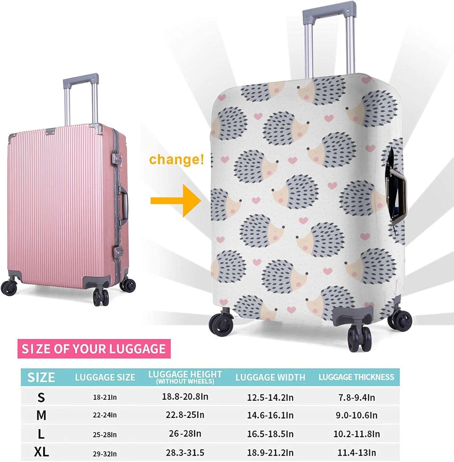 review Groamaup Travel Luggage Cover Pink Heart Polka Dot Cute Hedgehog Luggage Suitcase Protector Baggage Fit 25-28 Inch