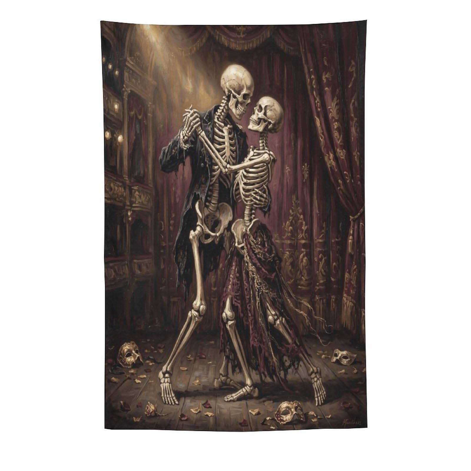 W7C8U2X3 Dancing Skeleton Couple Ballroom Wall Tapestry, Room Divider