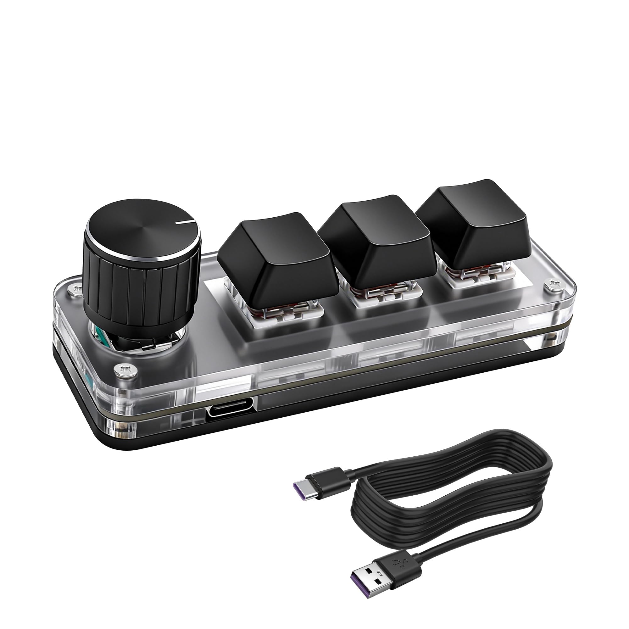 XMSJSIY Mini 3-klawiszowa klawiatura mechaniczna, jednoręczna, Hot Key z 1 przyciskiem, DIY programowalny program makro z RGB do biura, gaming Media Supplies