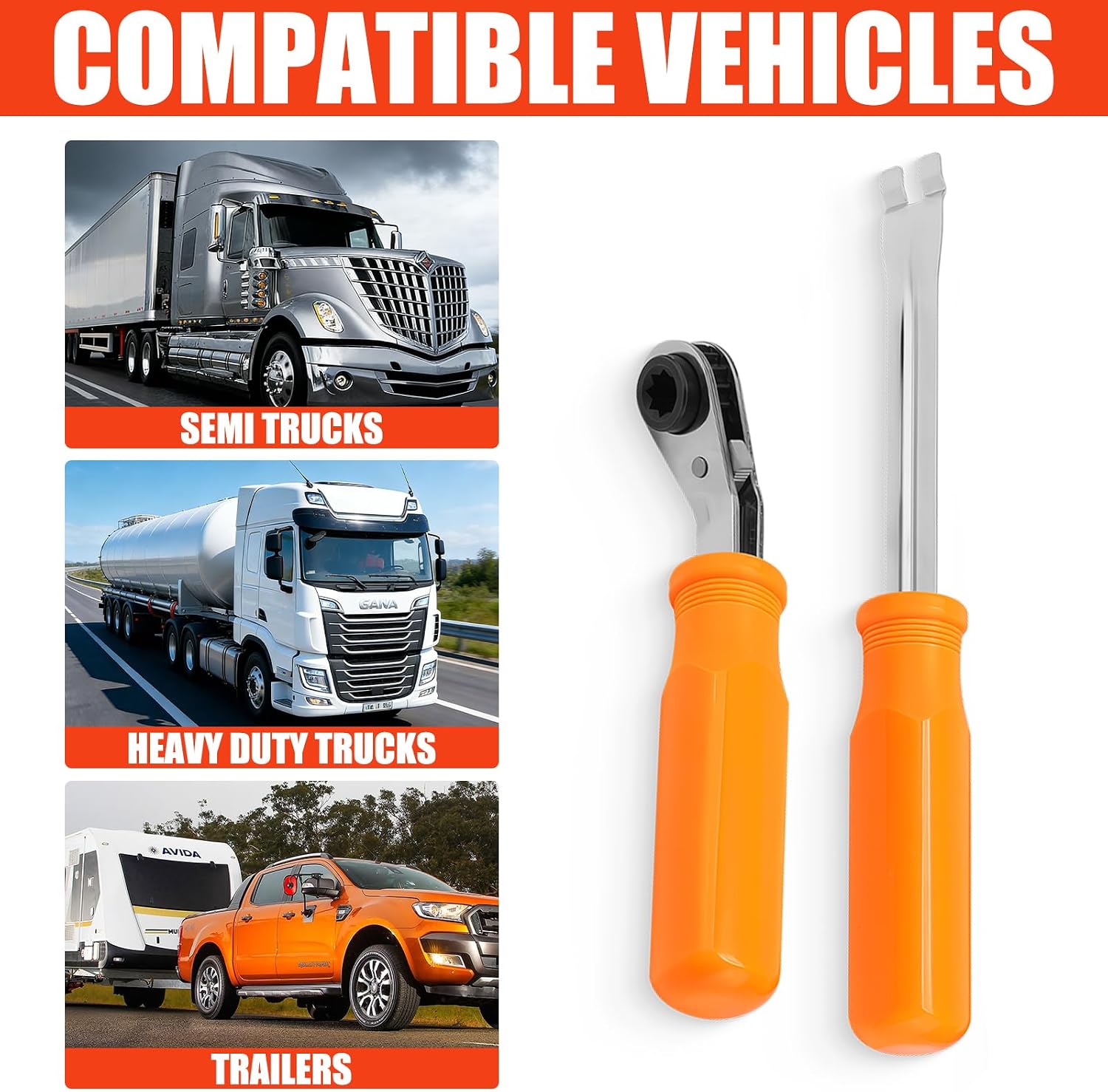 2PCS Automatic Slack Adjuster Release Tool Set, 5/16'' Double Square Ratcheting Wrench with Fork End Tool, Brake Adjustment Tools for Truck, Trailer & Semi Air Brake System