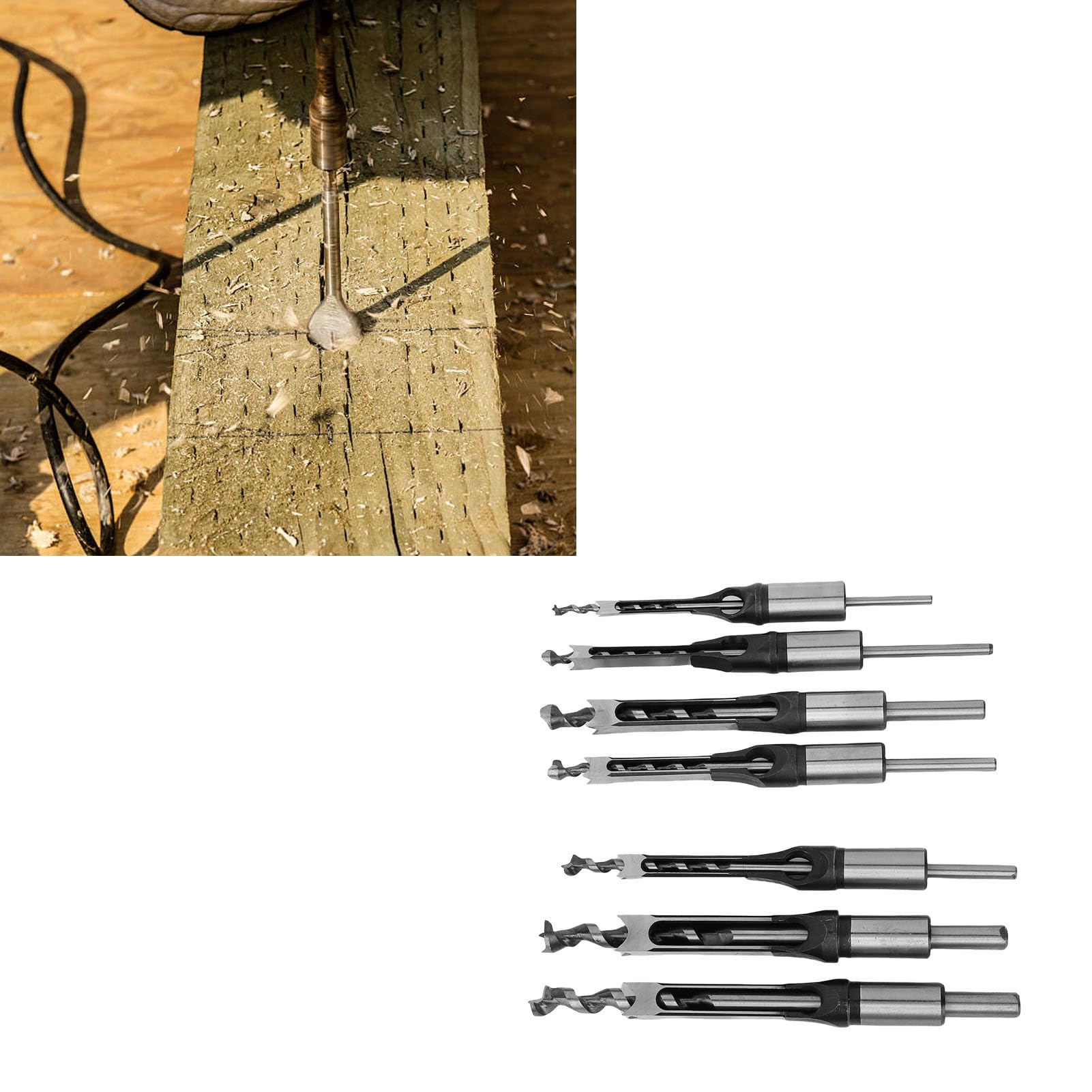 Sxhlseller Juego de 7 Brocas para Embutir con Orificios Cuadrados, Herramientas de Carpintería de Acero de Aleación de Alta Dureza para Taladradoras y Máquinas de Embutir en Tamaños de 1/4 a 5/8