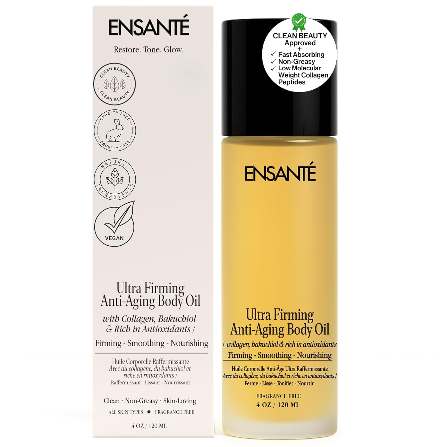 Body Firming Oil with Collagen Peptides, Cellulite Massage Oil, Body Glow Oil, Firming Body Oil for Women, Unscented Body Oil for Skin Tightening & Smoothing, Fast Absorbing, Non Greasy