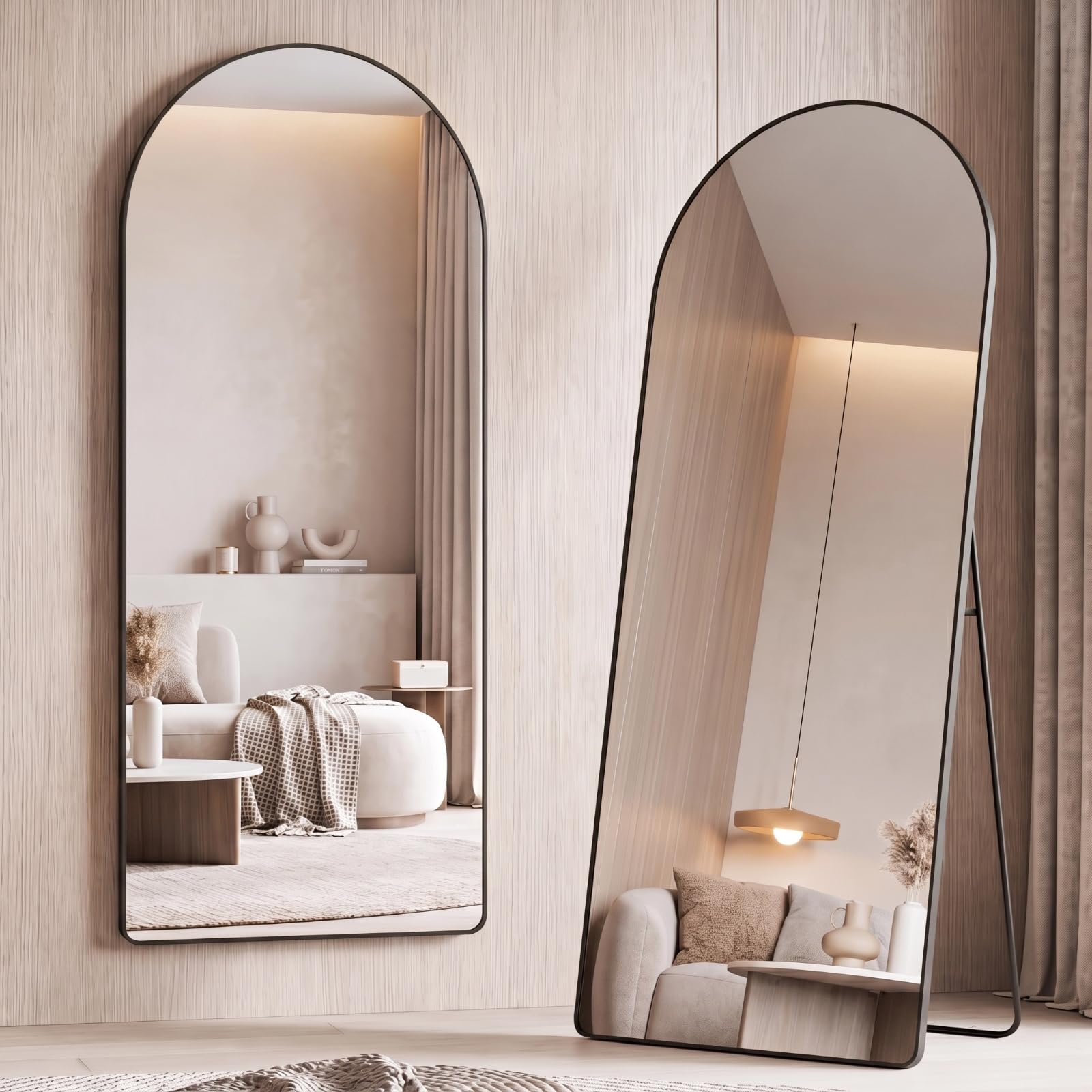 Arbor life 171x76cm Arched Floor Mirror, Arch Full Length Mirror with Stand, Aluminium Alloy Frame, Tempered Glass, Standing Hanging or Leaning, Full Body Wall Mirrors, for Bedroom Living Room, Black
