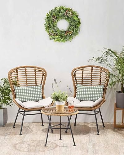 Miniatura 4 de Paquete de 2 fundas de almohada decorativas de algodón, color verde salvia y blanco, a cuadros de búfalo de 12 x 20 pulgadas, rectangular,