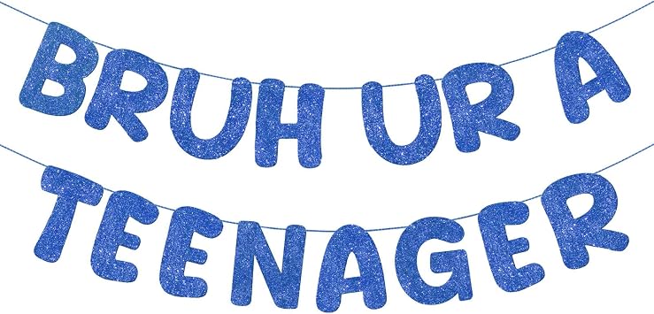 Fulmoon Pre Strung Bruh Ur a Teenager Glitter Banner 13th Birthday Banner Decorations for 13 Year Old Teen Birthday Party Favors Supplies for Boy GirlNavy Blue