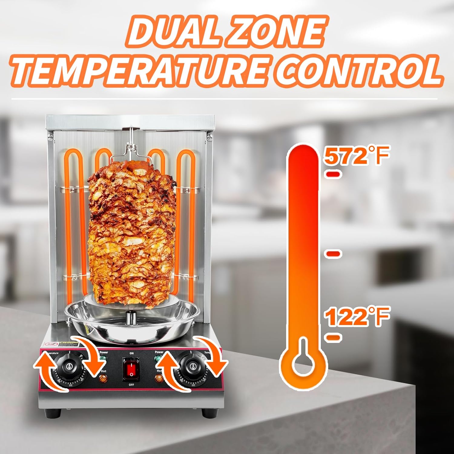 Electric Shawarma Grill Machine Vertical Rotisserie Broiler Gyro with 2 Heating Tubes,Countertop Rotating Grill Doner Kebab Oven,110V