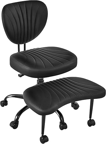 Miniatura 9 de Silla de oficina con patas cruzadas, silla ergonómica cruzada con ruedas, silla de meditación giratoria de 360 en altura ajustable para yoga y TDAH,