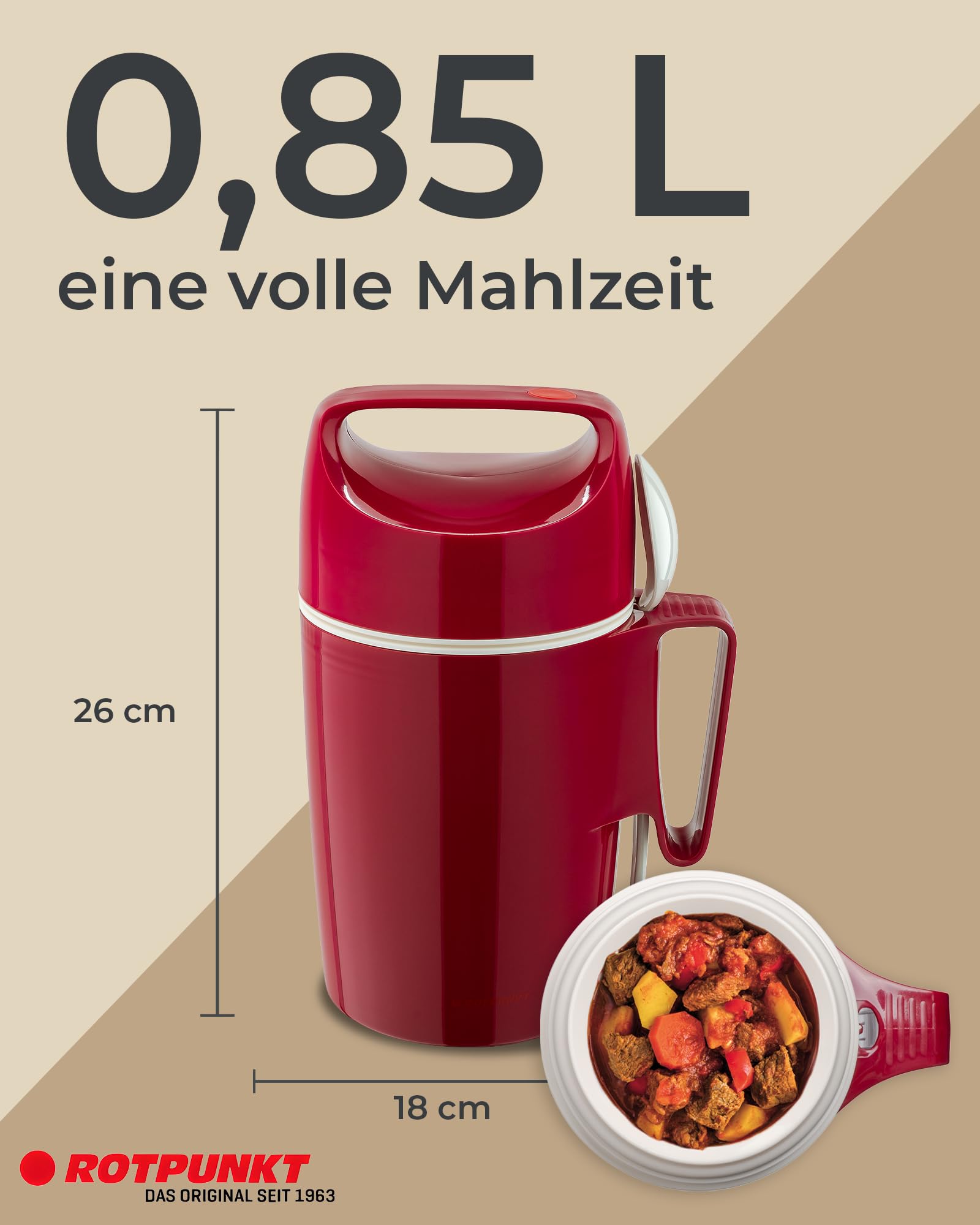 ROTPUNKT Thermobehälter für Essen 0,85L inkl. Löffel – Thermo Lunchbox Heiß & Kalt I Made in Germany I Hochwertiger Thermo Essensbehälter (Dirk 850, Plum)