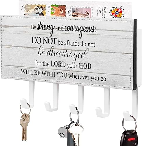 Soporte para llaves con texto en inglés Be Strong and Courageous Do Not Be Afraid para colgar llaves, soporte de pared para colgar llaves, con texto