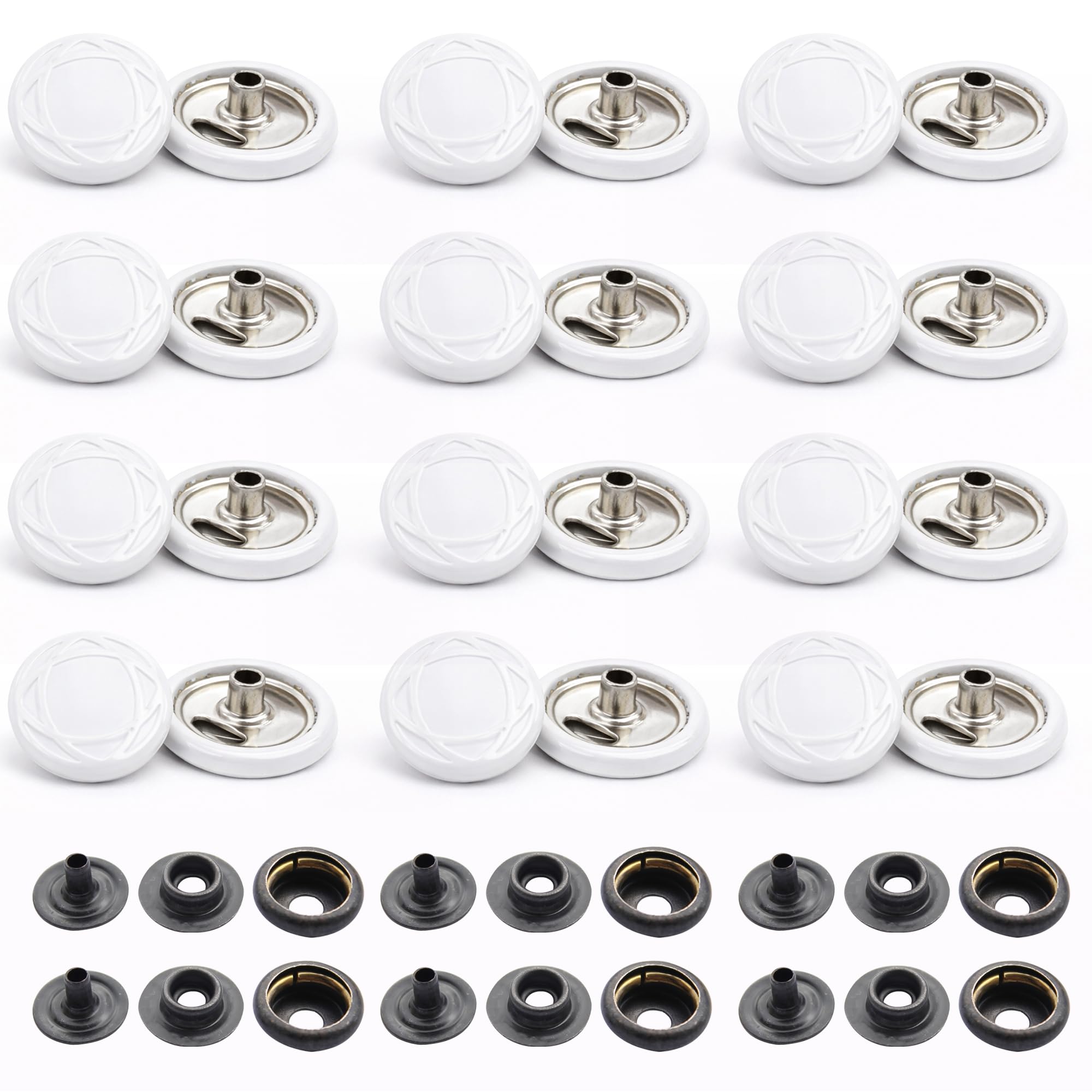 Trimming Shop Botones a presión de 15 mm 4 piezas, cremalleras fuertes y metálicas para chaquetas de jeans, manualidades en cuero, reparación de ropa, color blanco con diseño, 1000 piezas